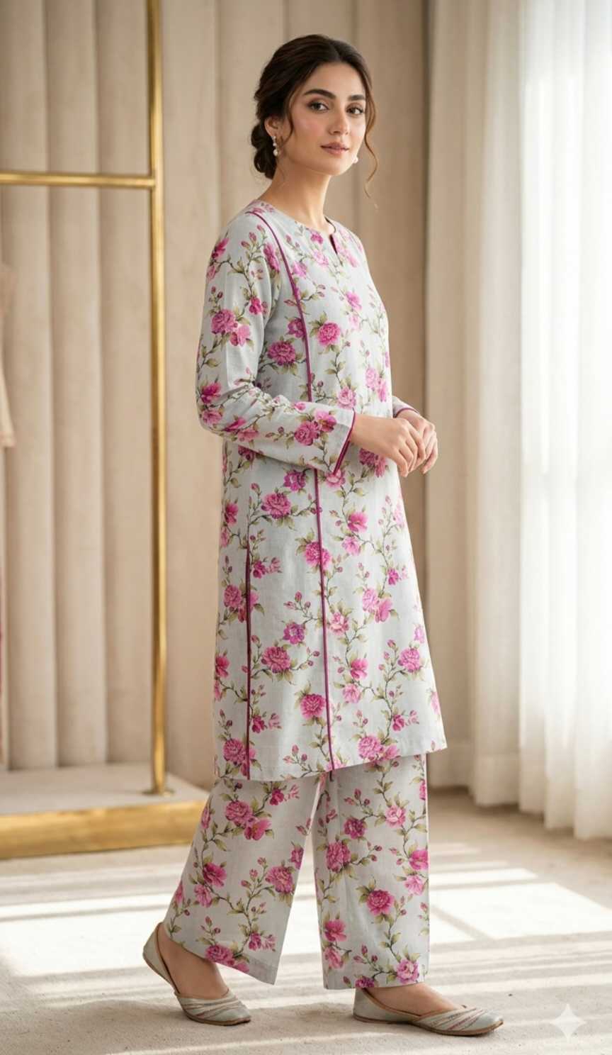 🥳 Sale Sale M-1220  Rs.1490 Imported Digital Pure Summer Lawn Same Print Shirt &, Truzer 2pc