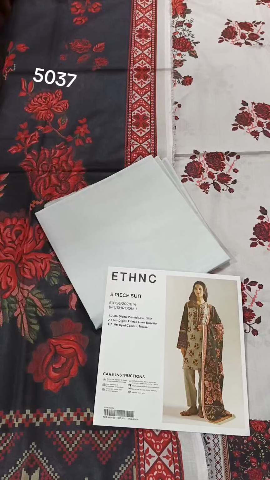 3pc .Sale Sale M-5037 Rs.2450 Branded (Ethnc) 3pc Lawn suit with packing