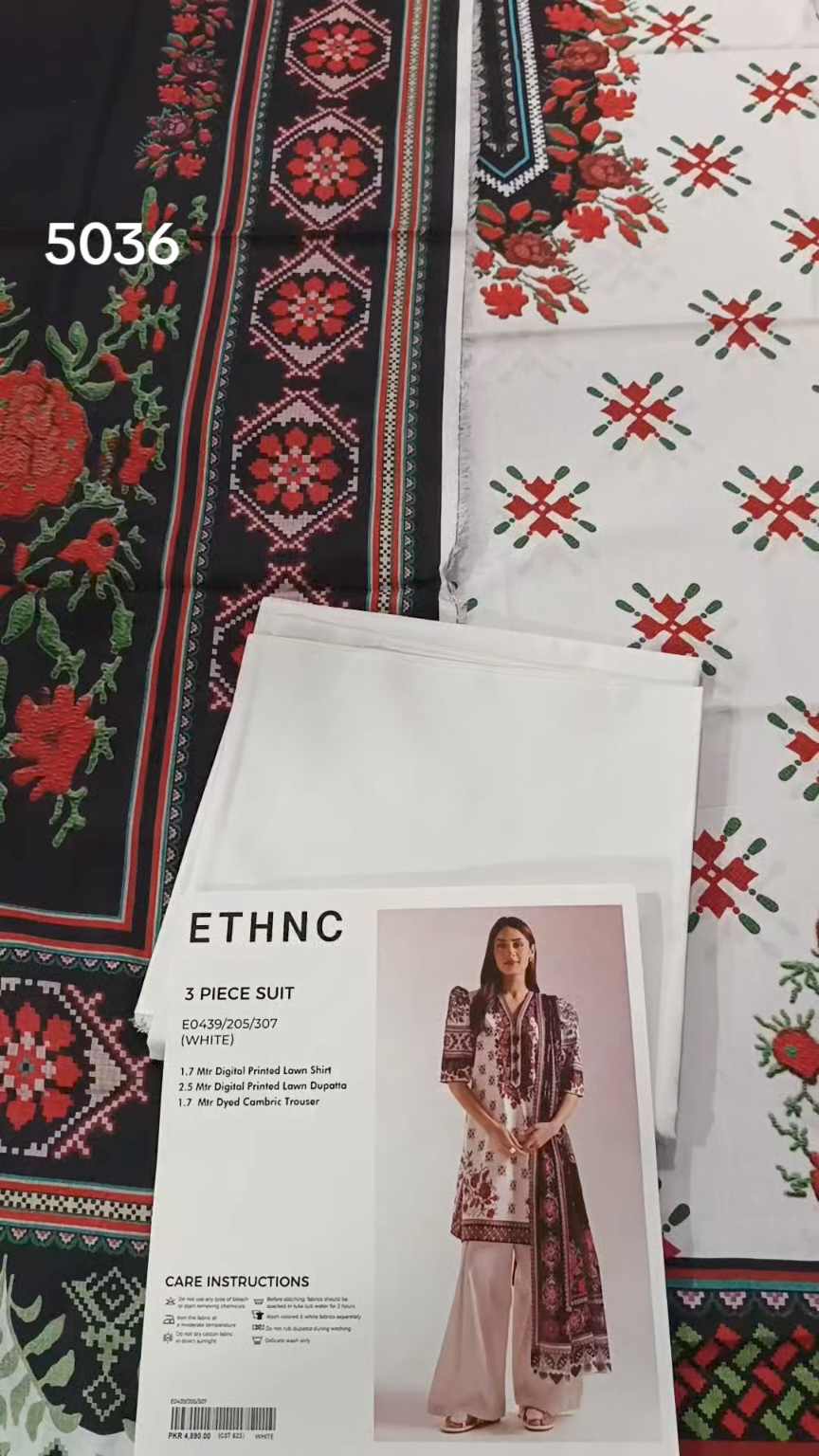 3pc .Sale Sale M-5036 Rs.2450 Branded (Ethnc) 3pc Lawn suit with packing
