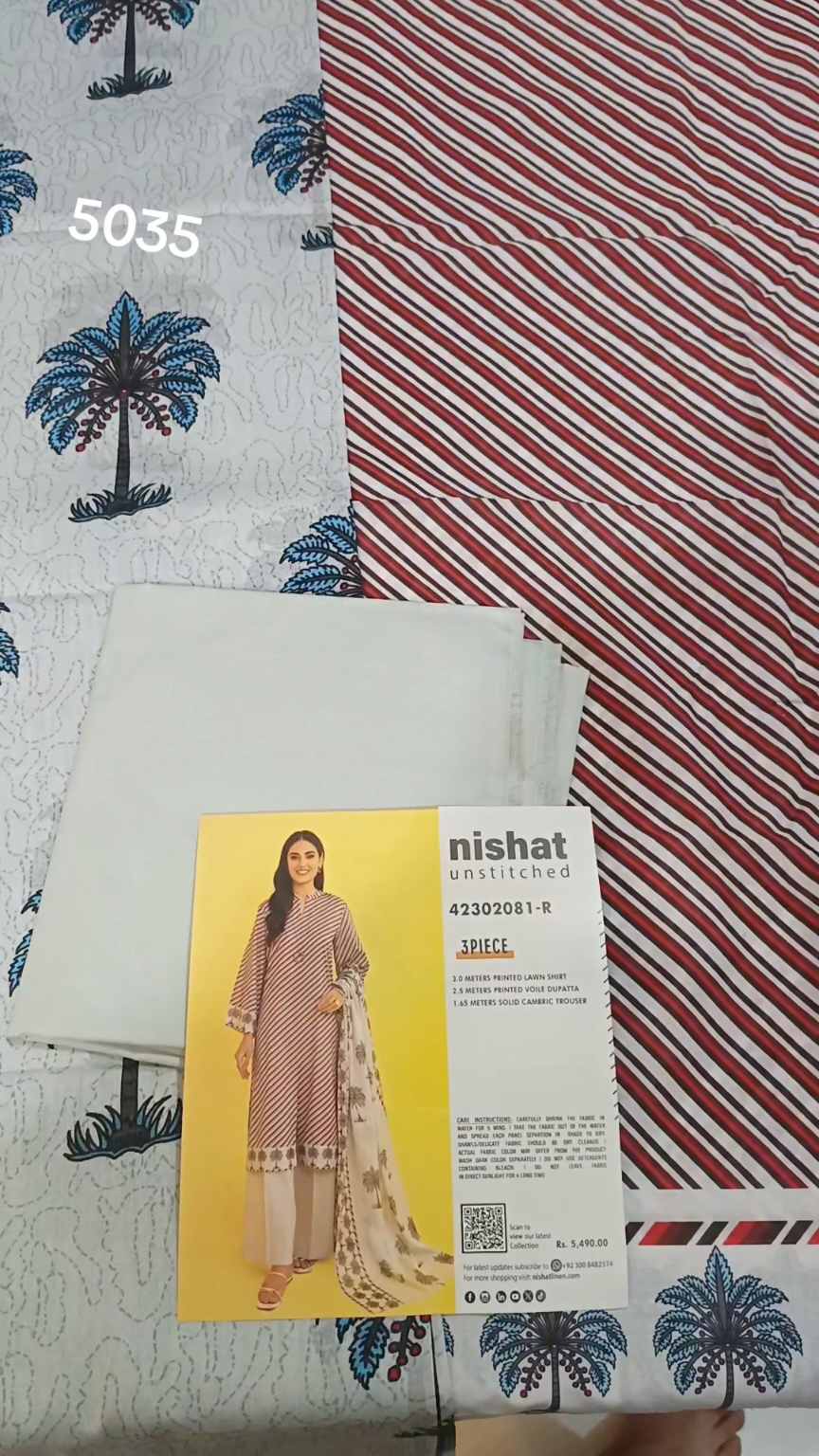 3pc .Sale Sale M-5035 Rs.2450 Branded (Nishat) 3pc Lawn suit with packing