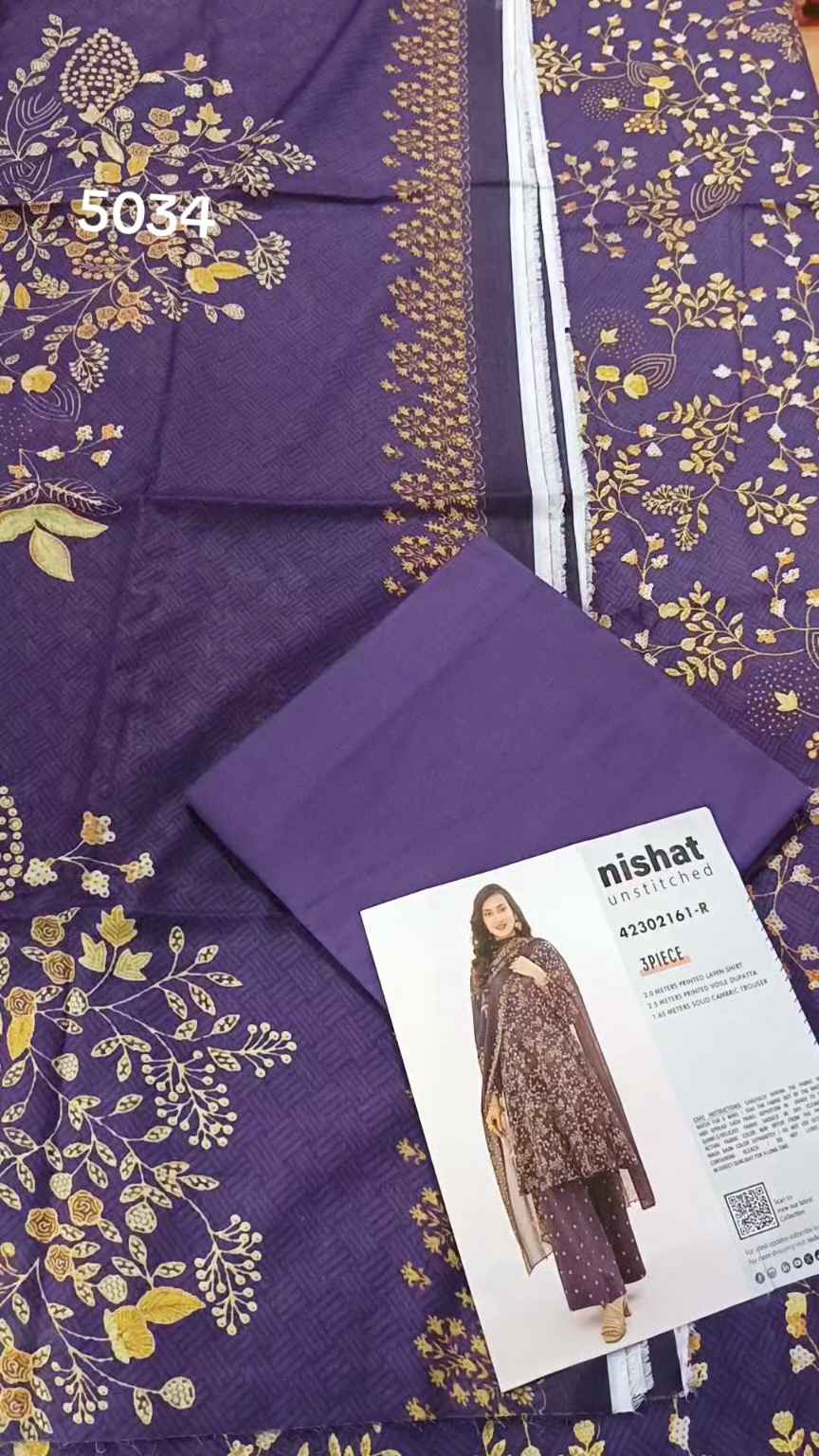 3pc .Sale Sale M-5034  Rs.2450 Branded (Nishat) 3pc Lawn suit with packing