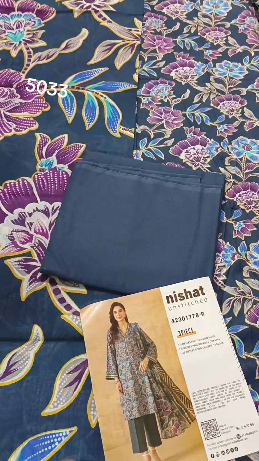 3pc .Sale Sale M-5033  Rs.2450 Branded (Nishat) 3pc Lawn suit with packing