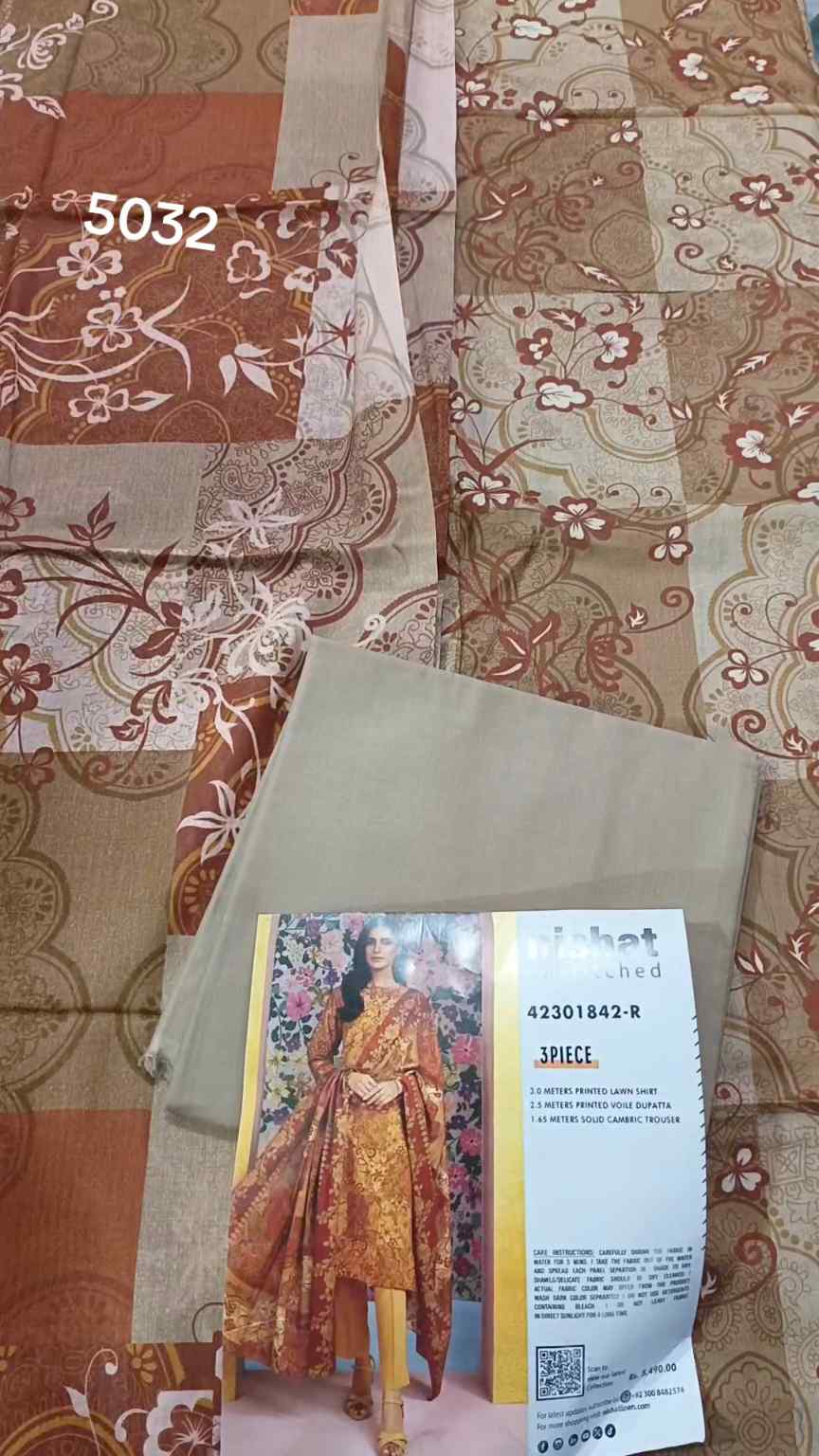 3pc .Sale Sale M-5032  Rs.2450 Branded (Nishat) 3pc Lawn suit with packing