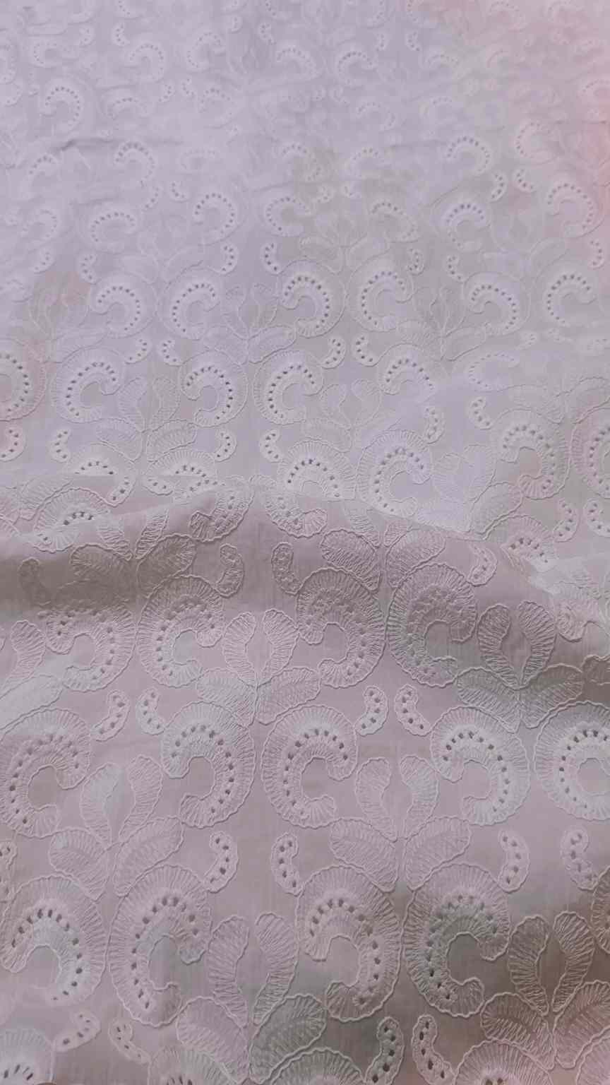 🥳 Sale Sale M-2081 White color Imported Shiffli Embroidery ChickenKari Pure Summer ⛱️ Luxury Lawn only Shirt
