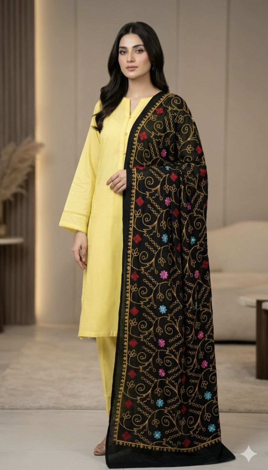 🥳🤷 Big Sale M-1251  Rs.990  ( Dc Free) Multi Dhaga Embroidered Kheddi Lawn Chadder (2.5)