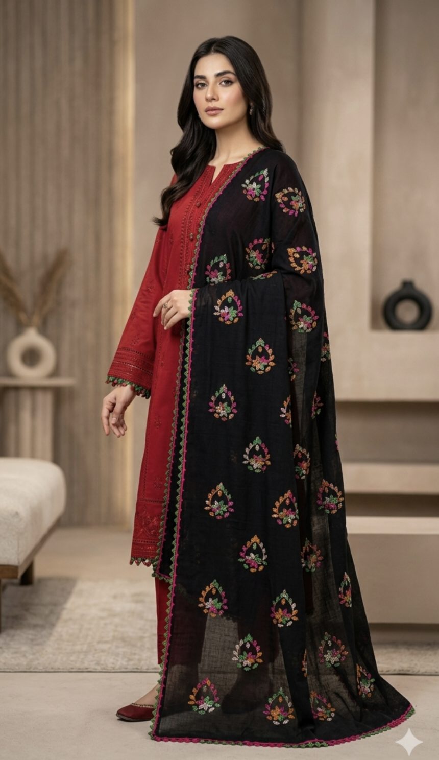 🥳🤷 Big Sale M-1248  Rs.1450  ( Dc Free) Handmade  Embroidery Chadder in korean Georgette(2.5 Meter)