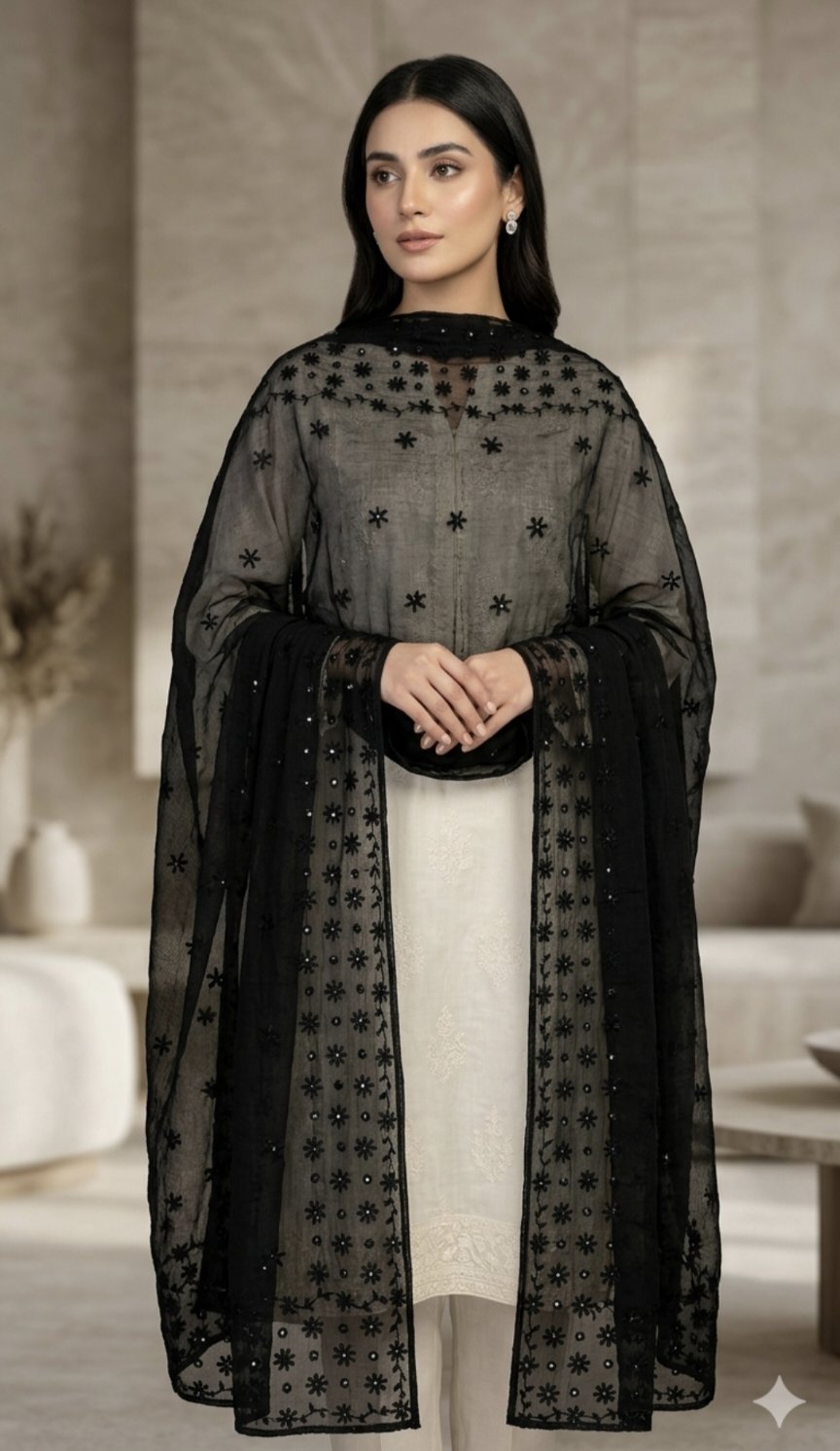 🥳🤷 Big Sale M-1247  Rs.1650  ( Dc Free) Handmade Shesha  Embroidery Duppta in korean Georgette