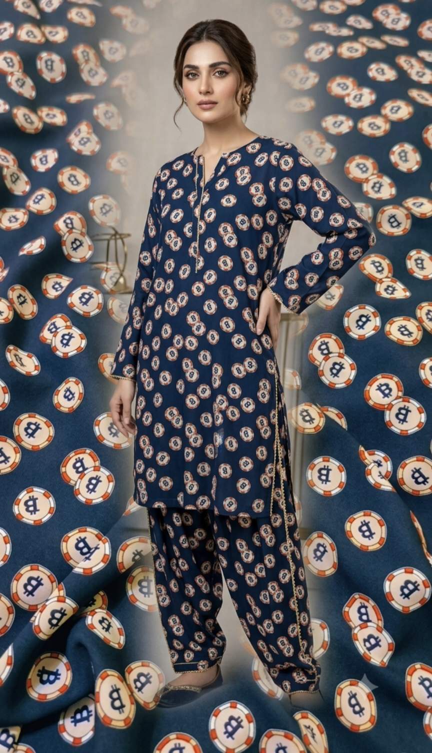 🥳 Sale Sale M-42  Rs.1290 Imported Digital Korean Georgette Same print Shirt & Truzer 2pc