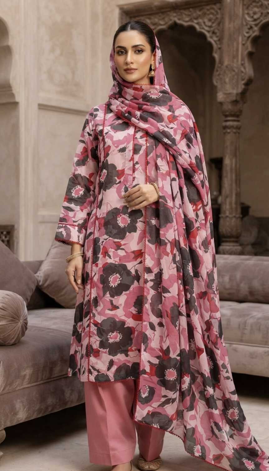 Duppta+ Shirt)🥳 Big Sale M-67  Rs.1350 Imported Hi quality Korean Pure Shaffon Stuff Same design Duppta & Shirt 2oc