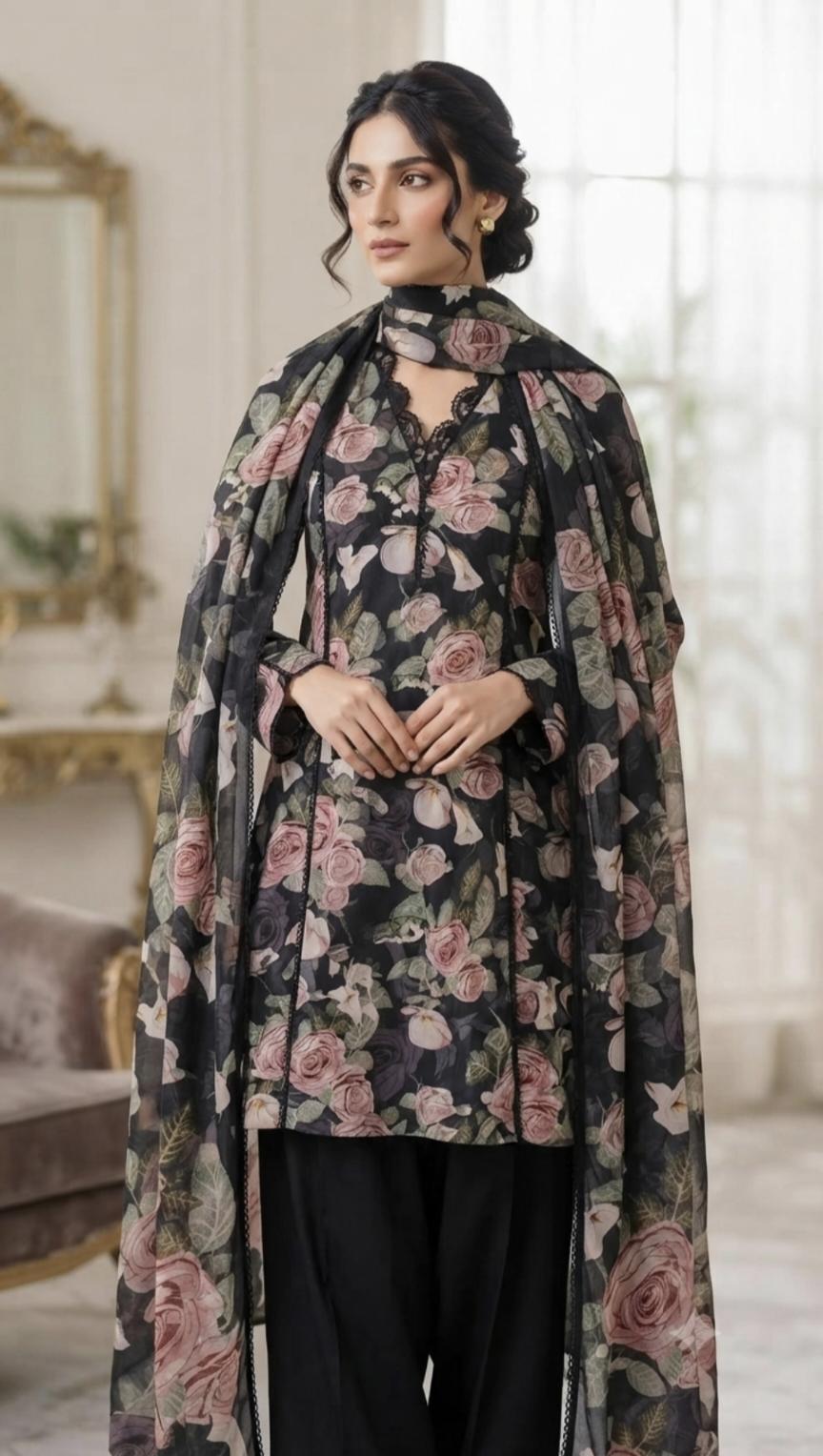 Duppta+ Shirt)🥳 Big Sale M-62  Rs.1350 Imported Hi quality Korean Pure Shaffon Stuff Same design Duppta & Shirt 2oc