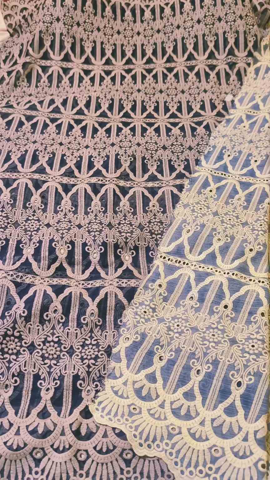 🥳 Big Sale M-76  Rs.1650 Most Luxurious Imported 3-D ChickenKari Embroidery In Pure Shaffon Shirt