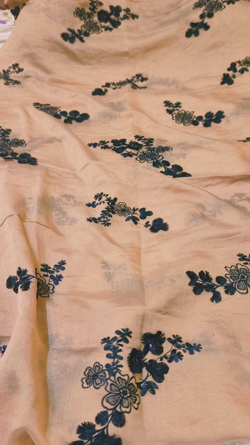 🥳 Big Sale M-89. Rs.1650 Imported Unique high  Quality 3-D  Embroidery in imported Shesha Silky Lawn Shirt