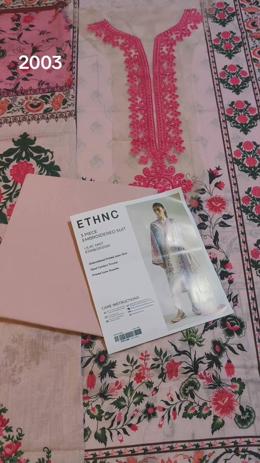 3pc .Sale Sale M-2003  Rs.2450 Branded (ETHNC) Neck Embroidery Patch 3pc Lawn suit with packing