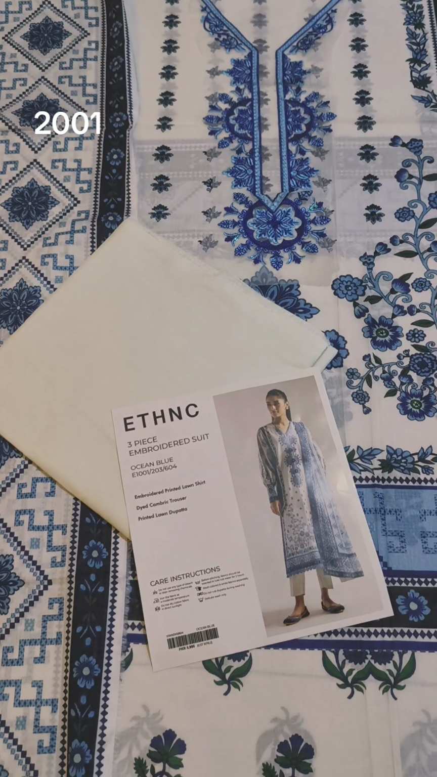 3pc .Sale Sale M-2001  Rs.2450 Branded (ETHNC) Neck Embroidery Patch 3pc Lawn suit with packing
