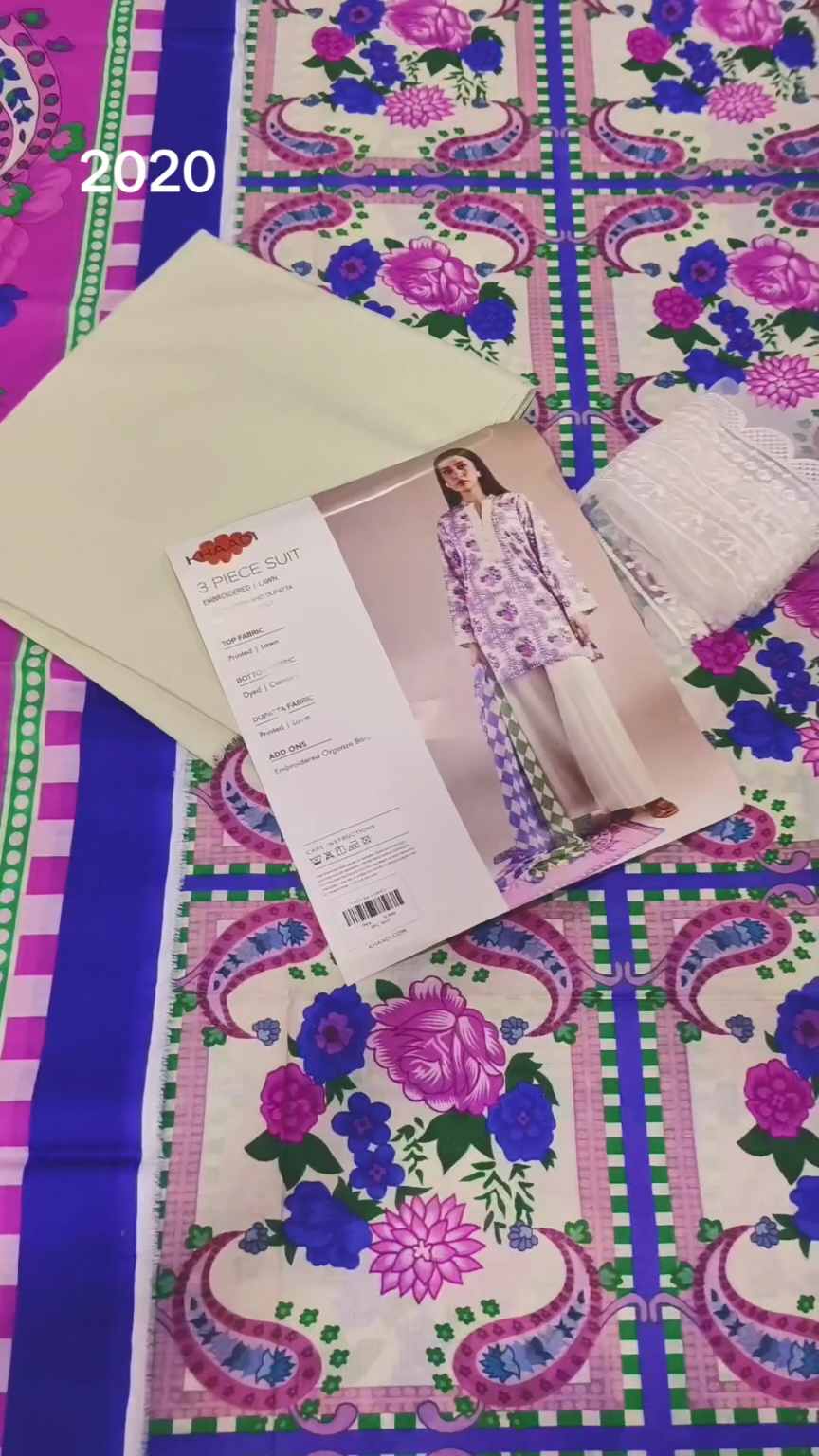 3pc .Sale Sale M-2020  Rs.2590  Branded (Khaadi) Neck & Sleeves Embroidery Patch 3pc Lawn suit with packing