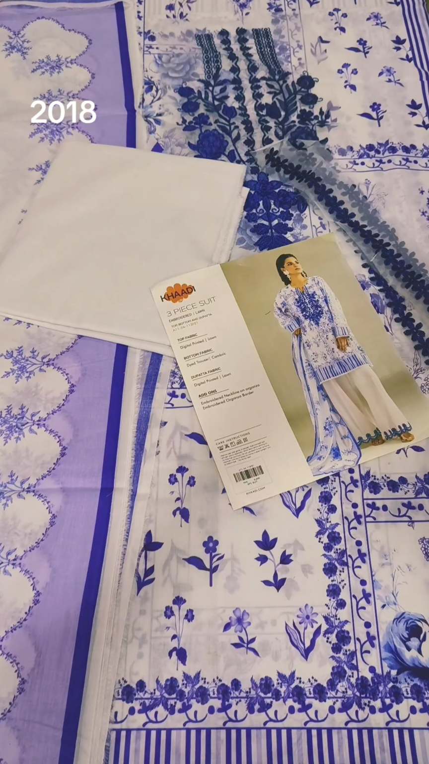 3pc .Sale Sale M-2018  Rs.2590  Branded (Khaadi) Neck & Sleeves Embroidery Patch 3pc Lawn suit with packing