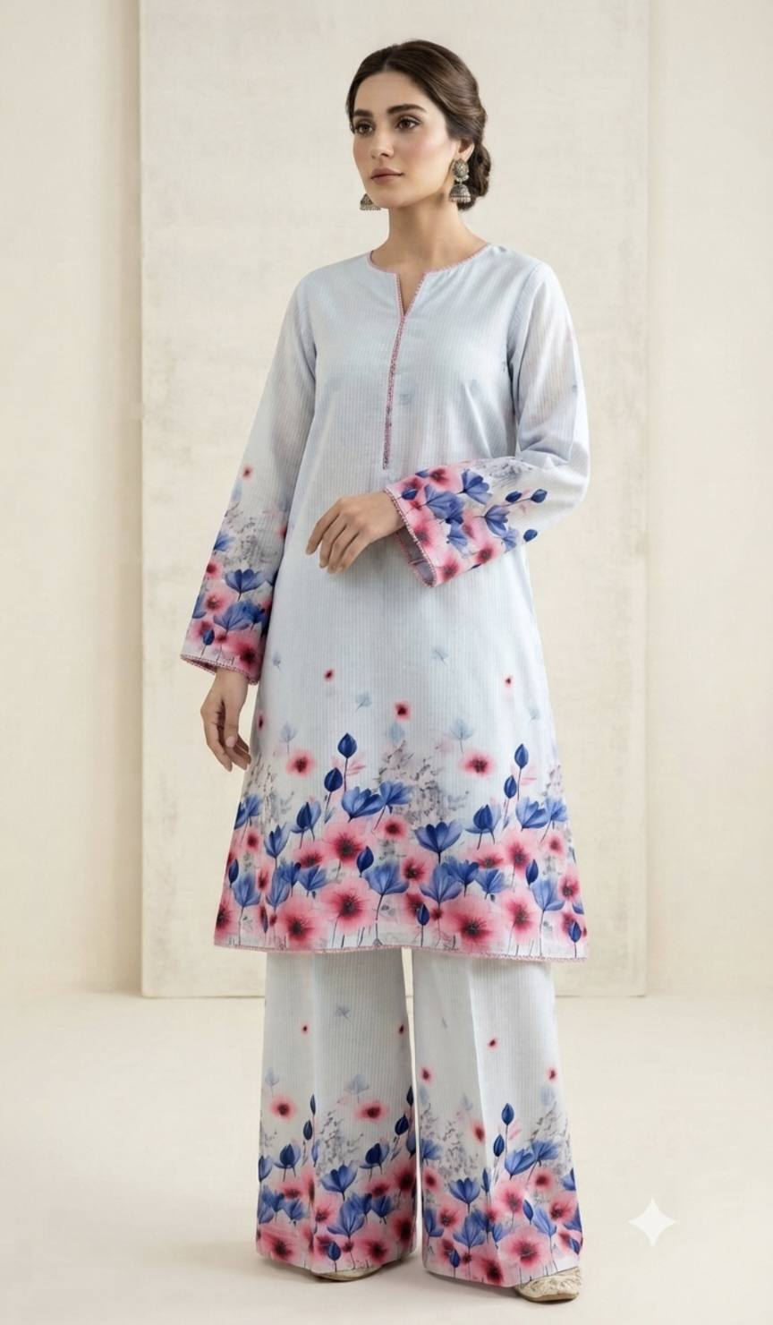 🥳 Sale Sale M-210. Rs.1390 Imported  Daman Design 3-D Dorria Pure Summer Lawn Shirt & Truzer 2pc