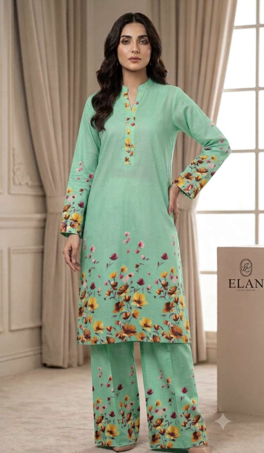 🥳 Sale Sale M-209  Rs.1390 Imported  Daman Design 3-D Dorria Pure Summer Lawn Shirt & Truzer 2pc