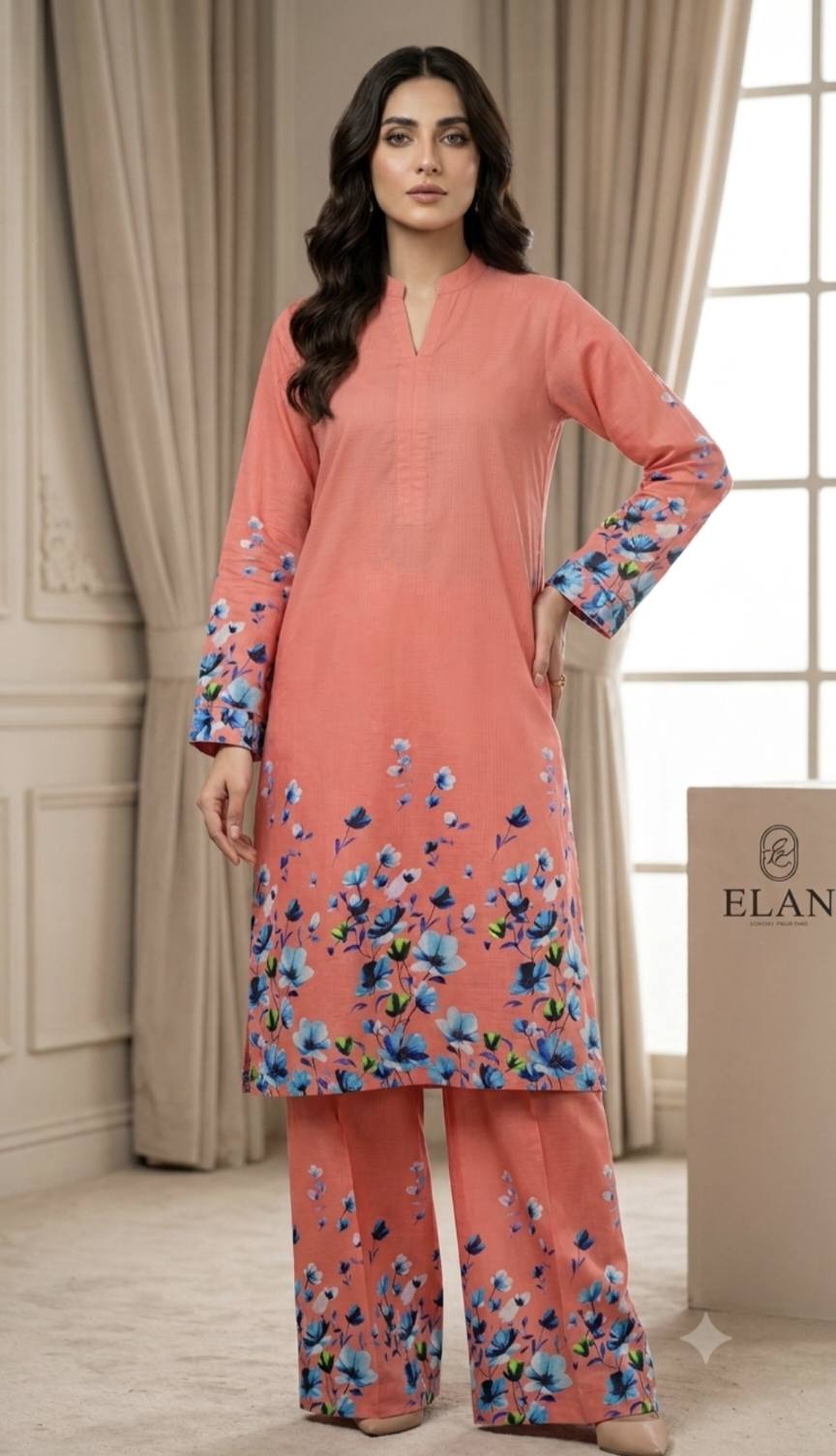 🥳 Sale Sale M-208  Rs.1390 Imported  Daman Design 3-D Dorria Pure Summer Lawn Shirt & Truzer 2pc