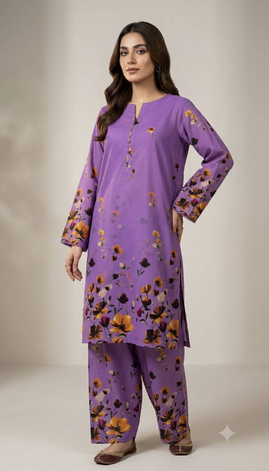 🥳 Sale Sale M-207  Rs.1390 Imported  Daman Design 3-D Dorria Pure Summer Lawn Shirt & Truzer 2pc