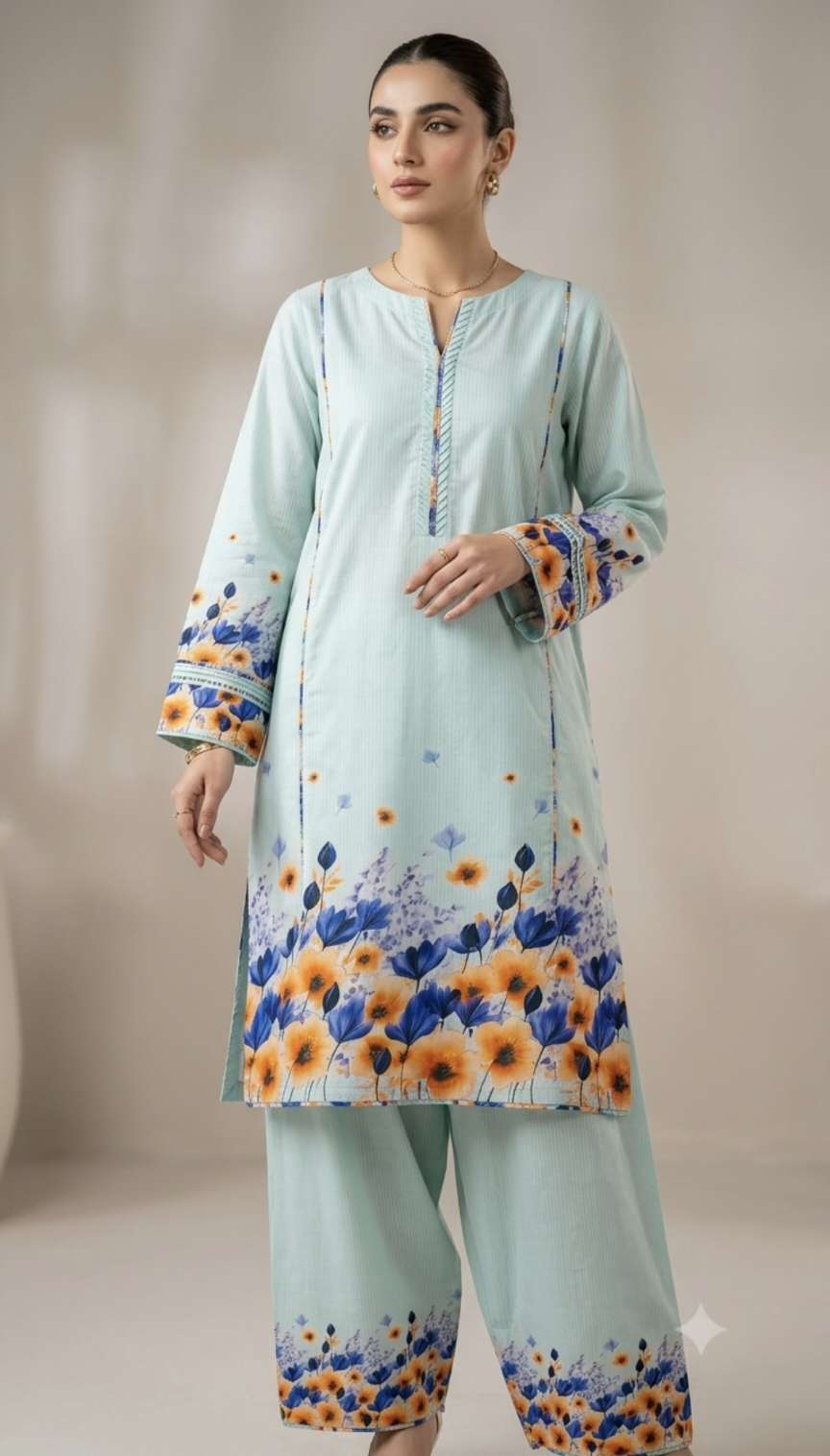 🥳 Sale Sale M-205  Rs.1390 Imported  Daman Design 3-D Dorria Pure Summer Lawn Shirt & Truzer 2pc