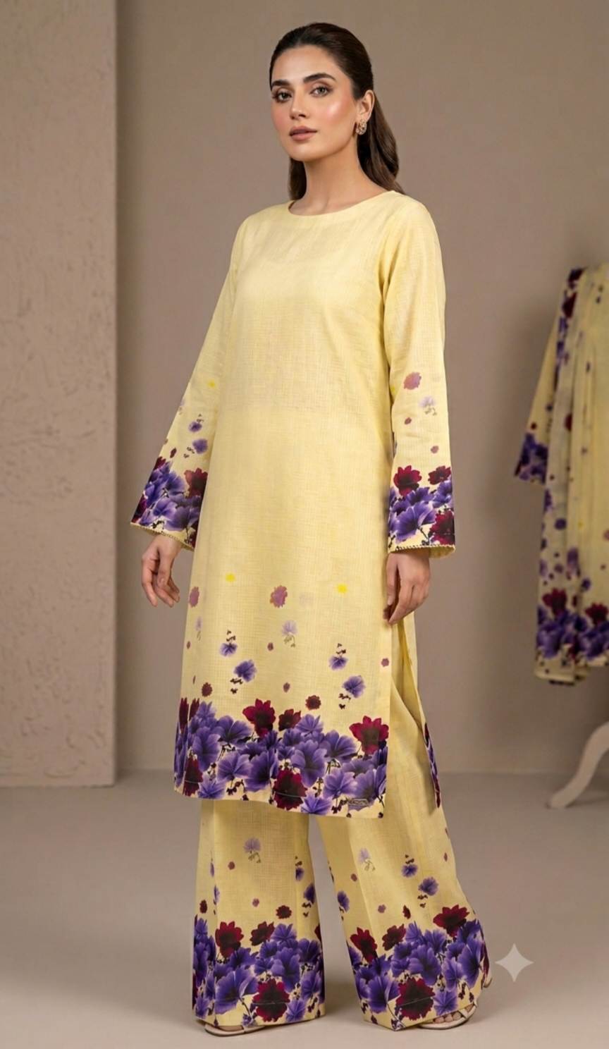🥳 Sale Sale M-202  Rs.1390 Imported  Daman Design 3-D Dorria Pure Summer Lawn Shirt & Truzer 2pc