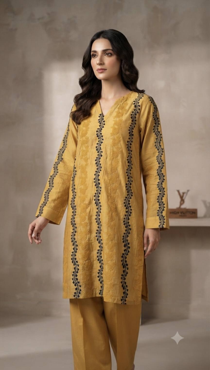 🥳 Sale Sale M-274  Rs.1490 Imported Most Luxurious 3-D embroidery In Silky Lawn Stuff Shirt