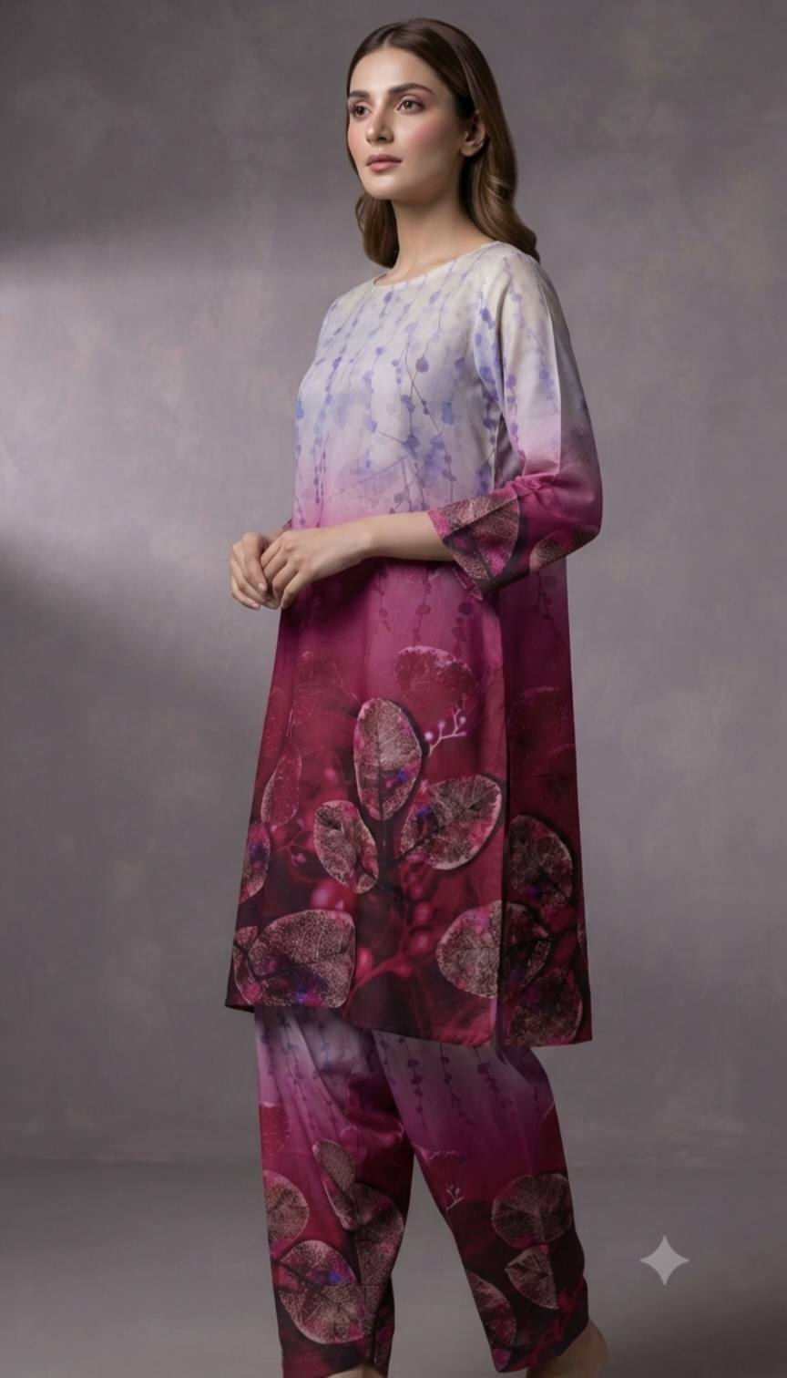 🥳 New Arrivals M-232  Rs.1390  Imported Digital border design Pure Summer ⛱️ Lawn Same print Shirt & Truzer 2pc -