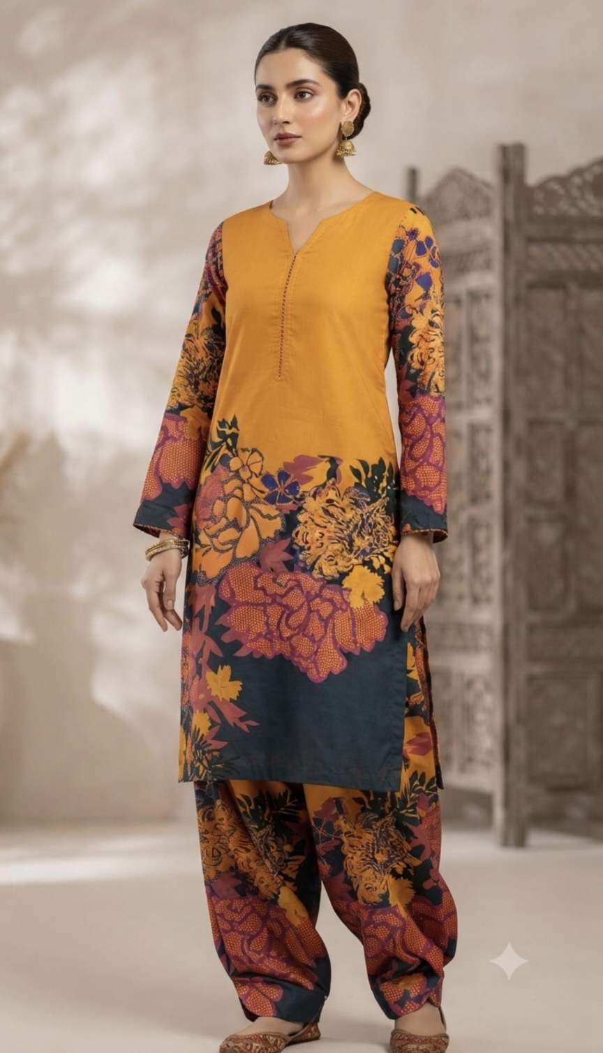 🥳 New Arrivals M-231  Rs.1390  Imported Digital border design Pure Summer ⛱️ Lawn Same print Shirt & Truzer 2pc -