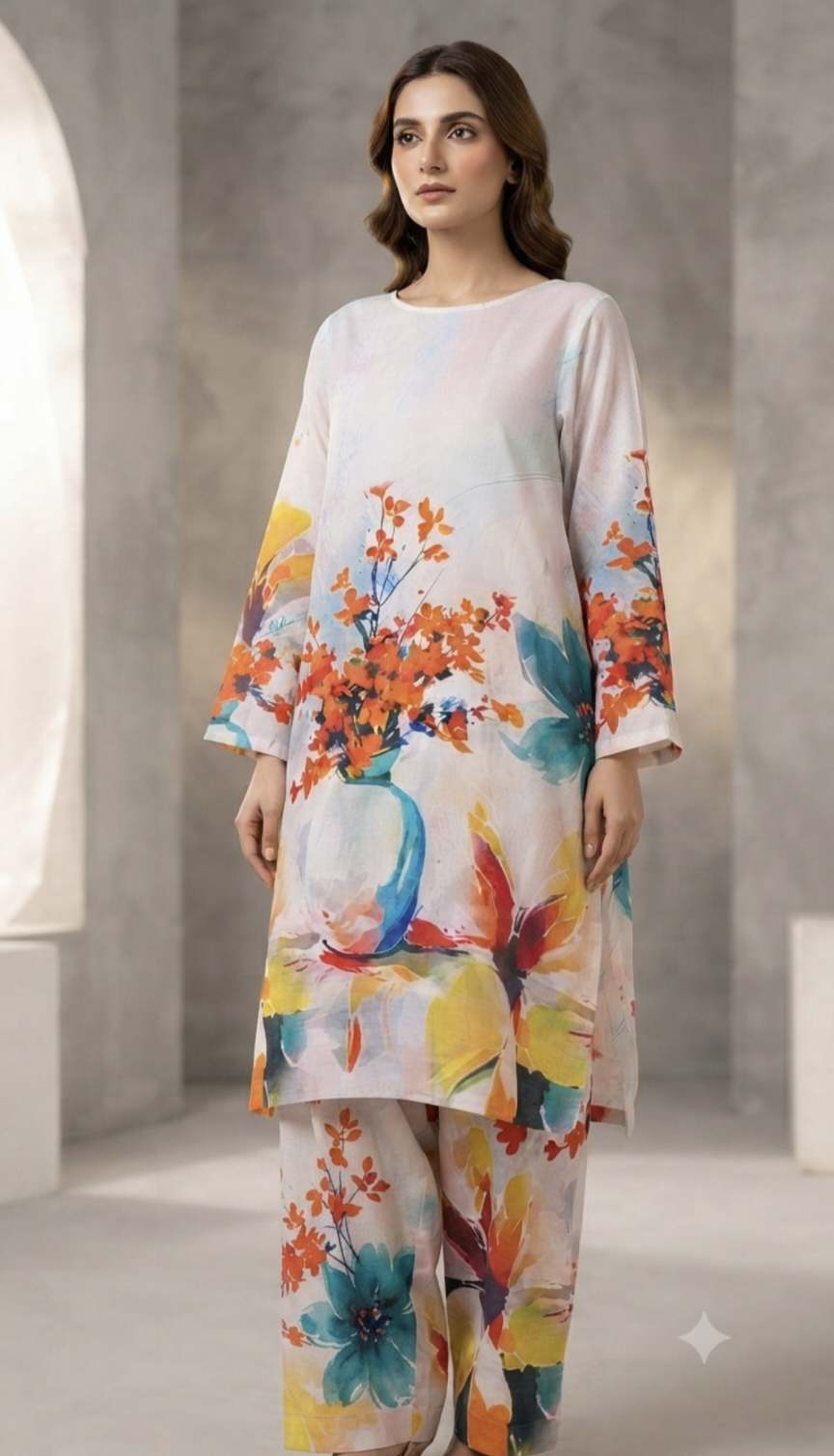 🥳 New Arrivals M-228  Rs.1390  Imported Digital border design Pure Summer ⛱️ Lawn Same print Shirt & Truzer 2pc -
