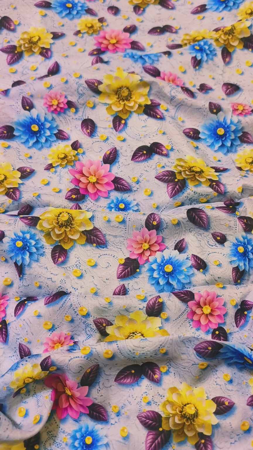 🥳 Sale Sale M-323. Rs.1390  Imported 3-D viscose Stuff ( Lawn+ Lelin) Mix Same print Shirt & Truzer 2pc