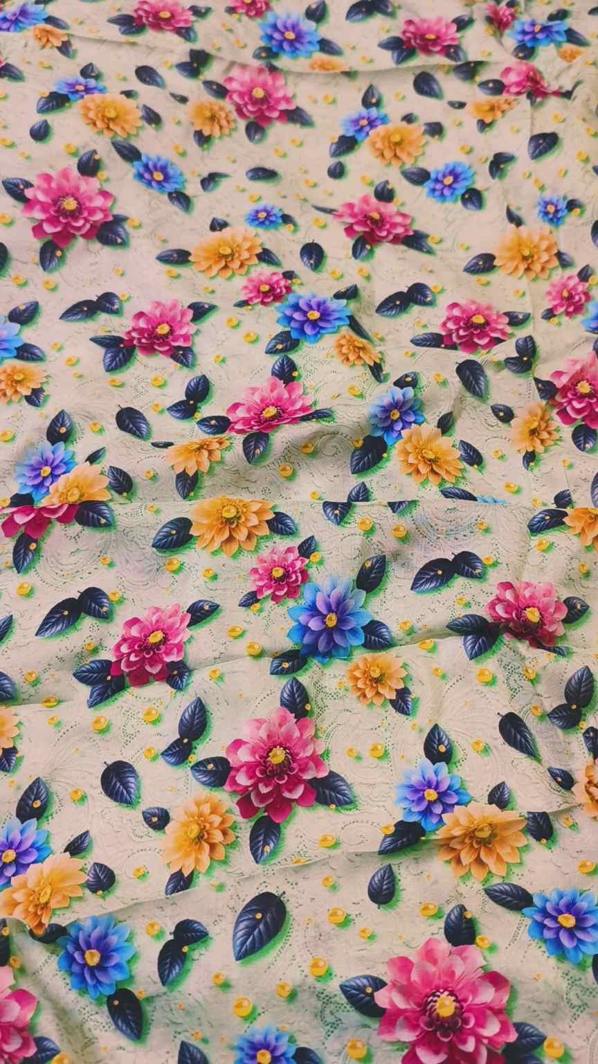 🥳 Sale Sale M-317 Rs.1390  Imported 3-D viscose Stuff ( Lawn+ Lelin) Mix Same print Shirt & Truzer 2pc