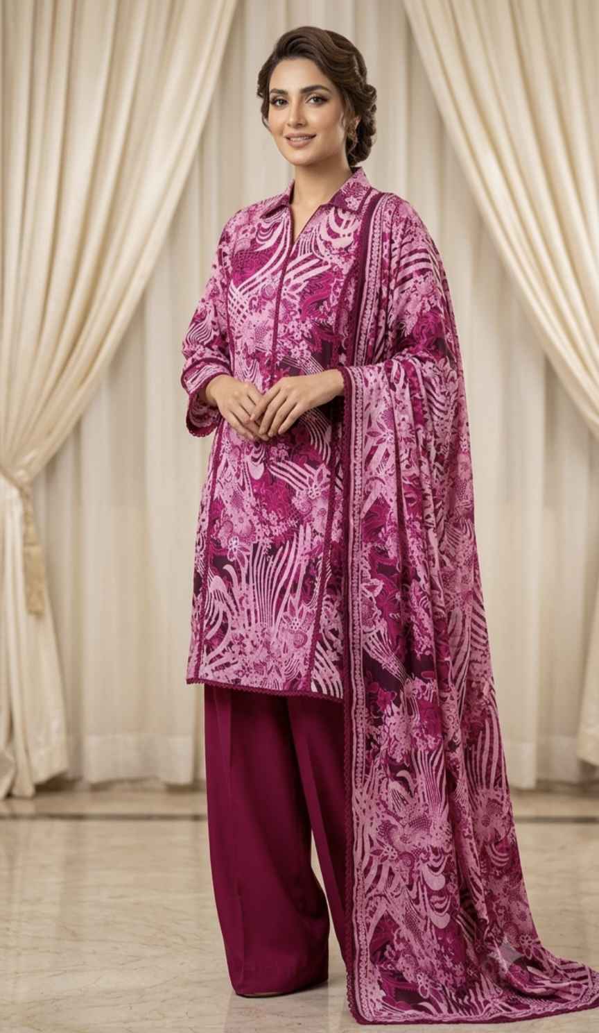 Duppta+ Shirt)🥳 Big Sale M-337 Rs.1290  Imported Korean Pure Shaffon Stuff Same design Duppta & Shirt 2pc