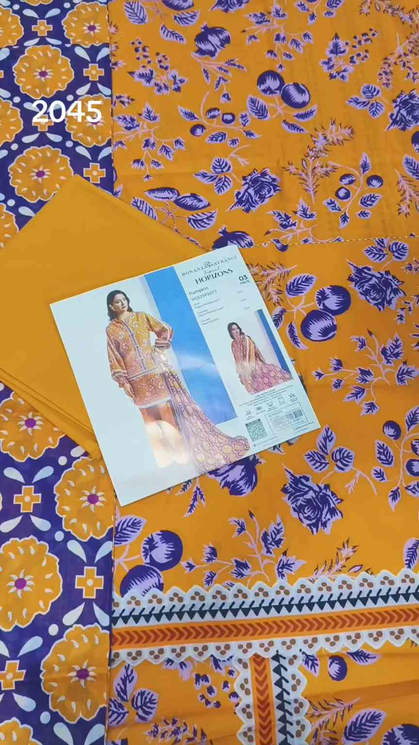 🥳Sale Sale M-2045 Rs.2450 Branded (Bonanza Satrangi ) 3 Pc Lawn suit with packing -