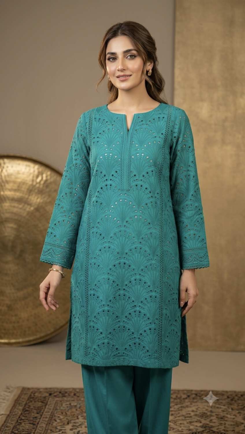 🥳 Big Sale M-606  Rs.1670 Imported Luxury 3-D chickenKari Arr Embroidery Pure Summer Lawn Shirt