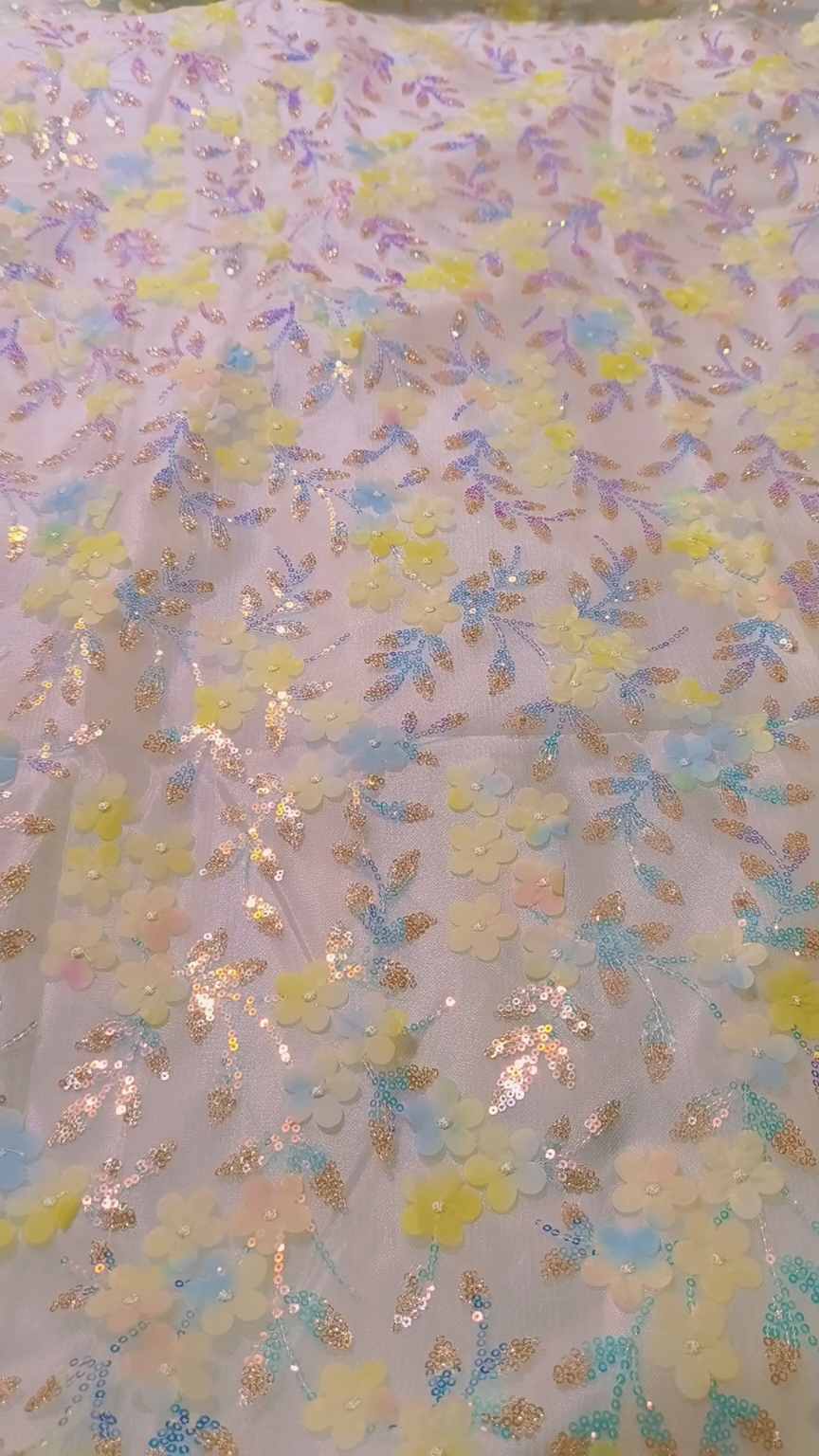 🥳 Sale Sale M-3731  Imported Fancy 3-D Stich Flowers Squance work embroidery In Obera soft Net Stuff & Kattan Silk inner with Truzer