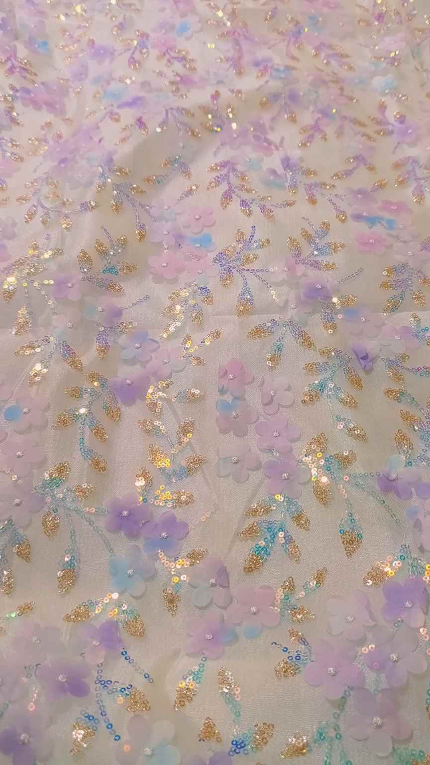 🥳 Sale Sale M-3729  Imported Fancy 3-D Stich Flowers Squance work embroidery In Obera soft Net Stuff & Kattan Silk inner with Truzer