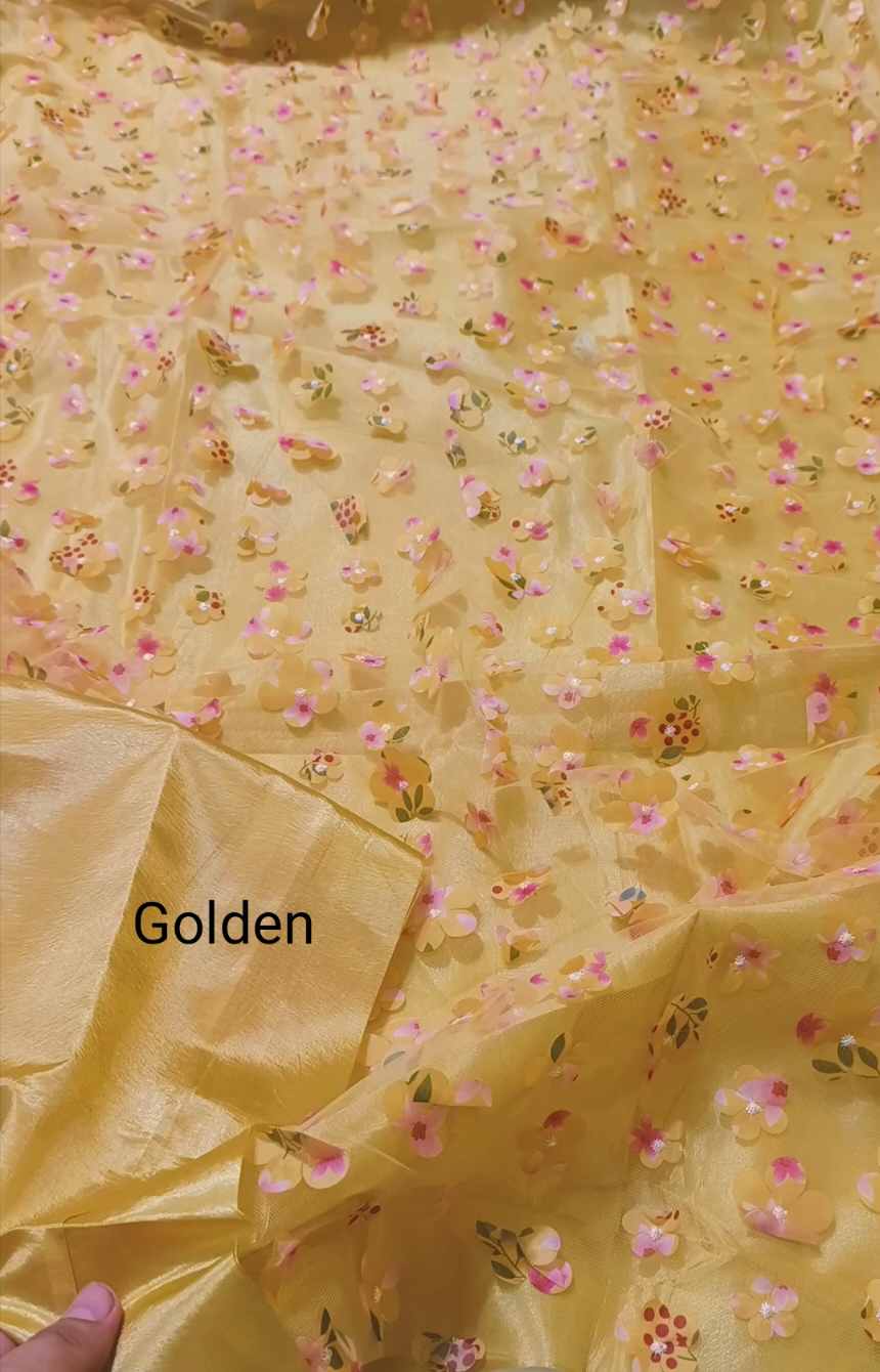 🥳 Sale Sale M-3912  Imported fancy 3-D stitch Flowes in obera net shirt & Kattan silk Truzer with inner