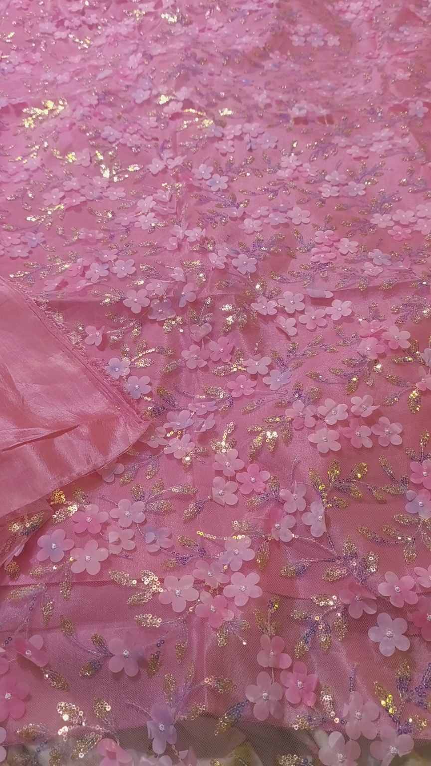 🥳 Sale Sale M-3955  Imported squance embroidery 3-D Flowers Shirt in obera net & Kattan Silk Truzer with inner