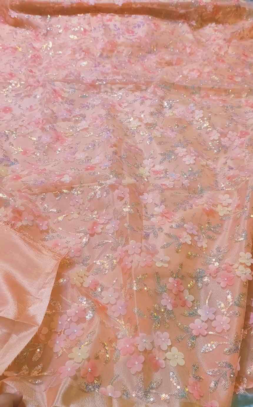 🥳 Sale Sale M-3953  Imported squance embroidery 3-D Flowers Shirt in obera net & Kattan Silk Truzer with inner