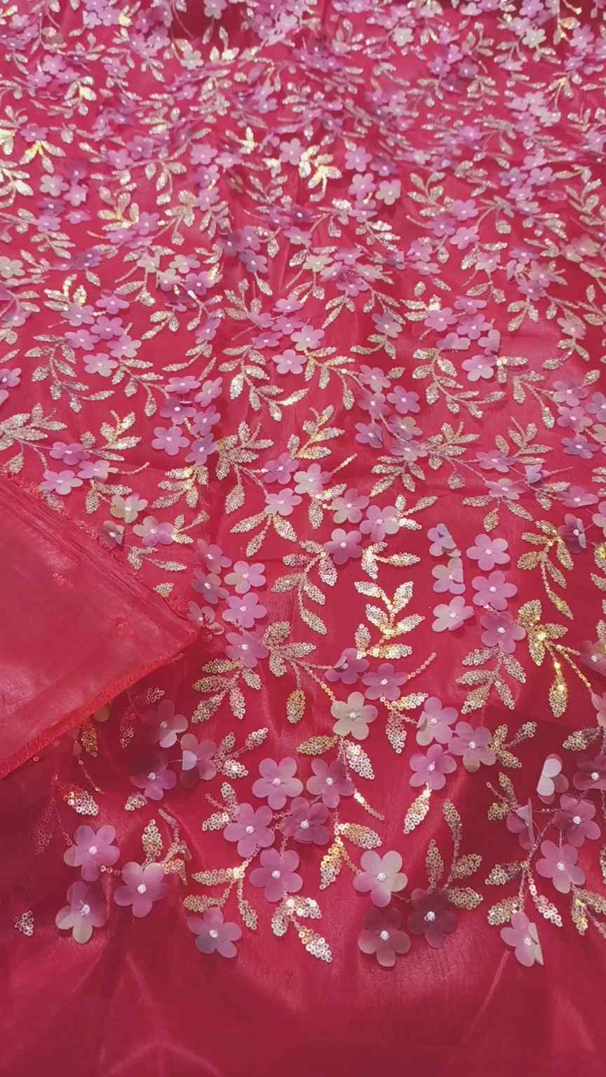 🥳 Sale Sale M-3952  Imported squance embroidery 3-D Flowers Shirt in obera net & Kattan Silk Truzer with inner