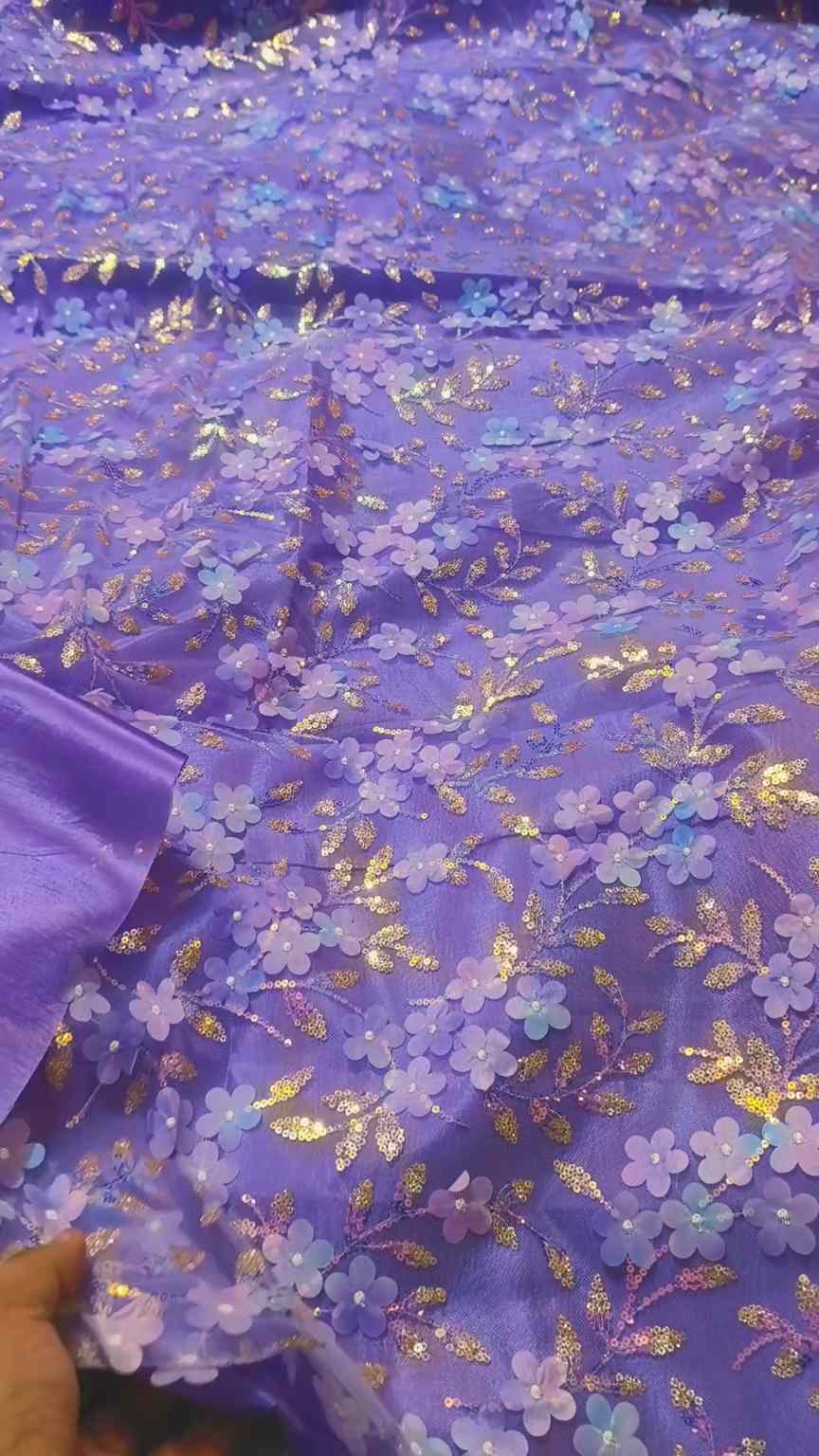 🥳 Sale Sale M-3951  Imported squance embroidery 3-D Flowers Shirt in obera net & Kattan Silk Truzer with inner