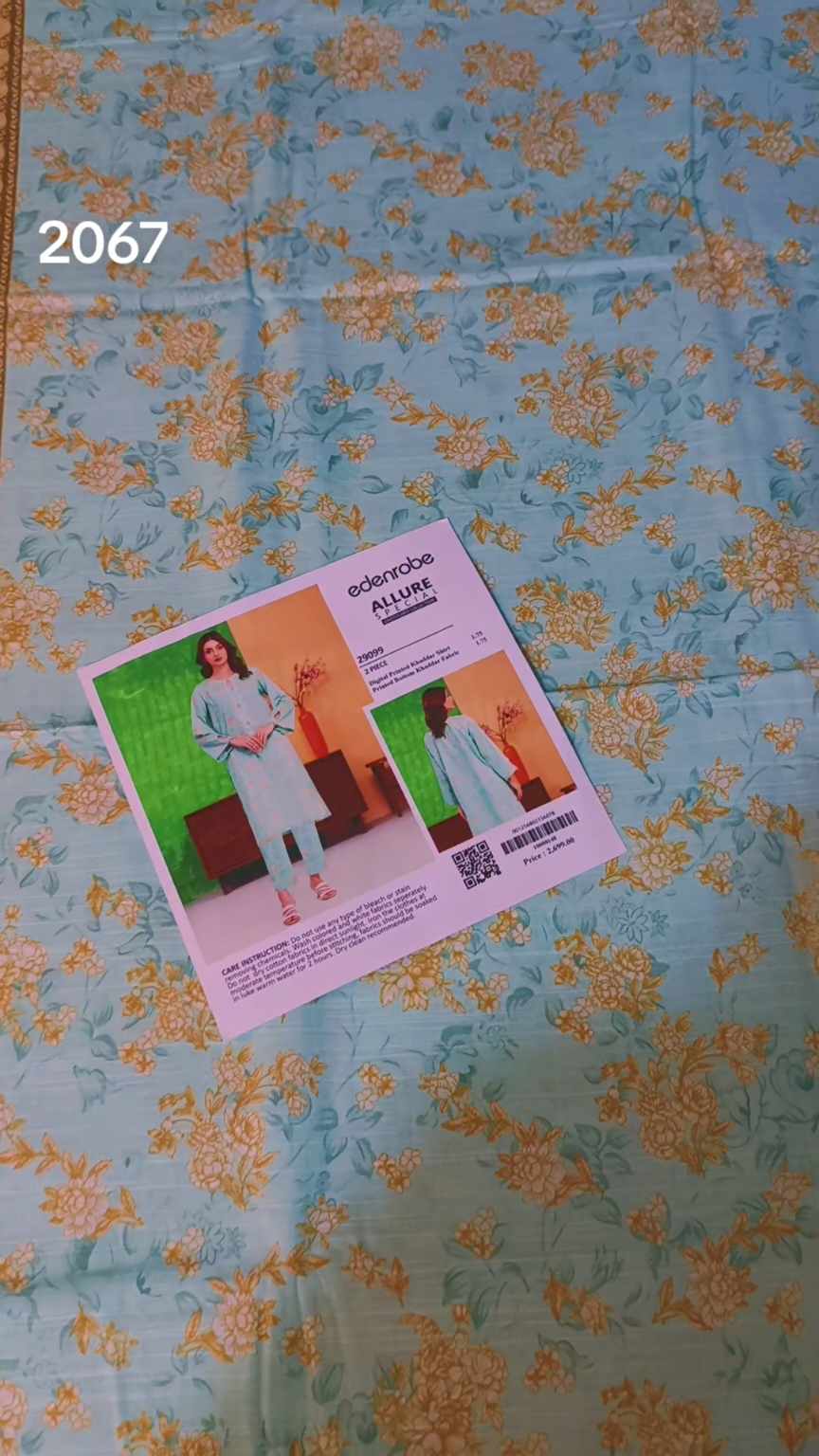 🥳 Big Sale M-6067  Rs.1490 Branded( Edenrobe) Soft Khadder Same print Shirt & Truzer 2pc