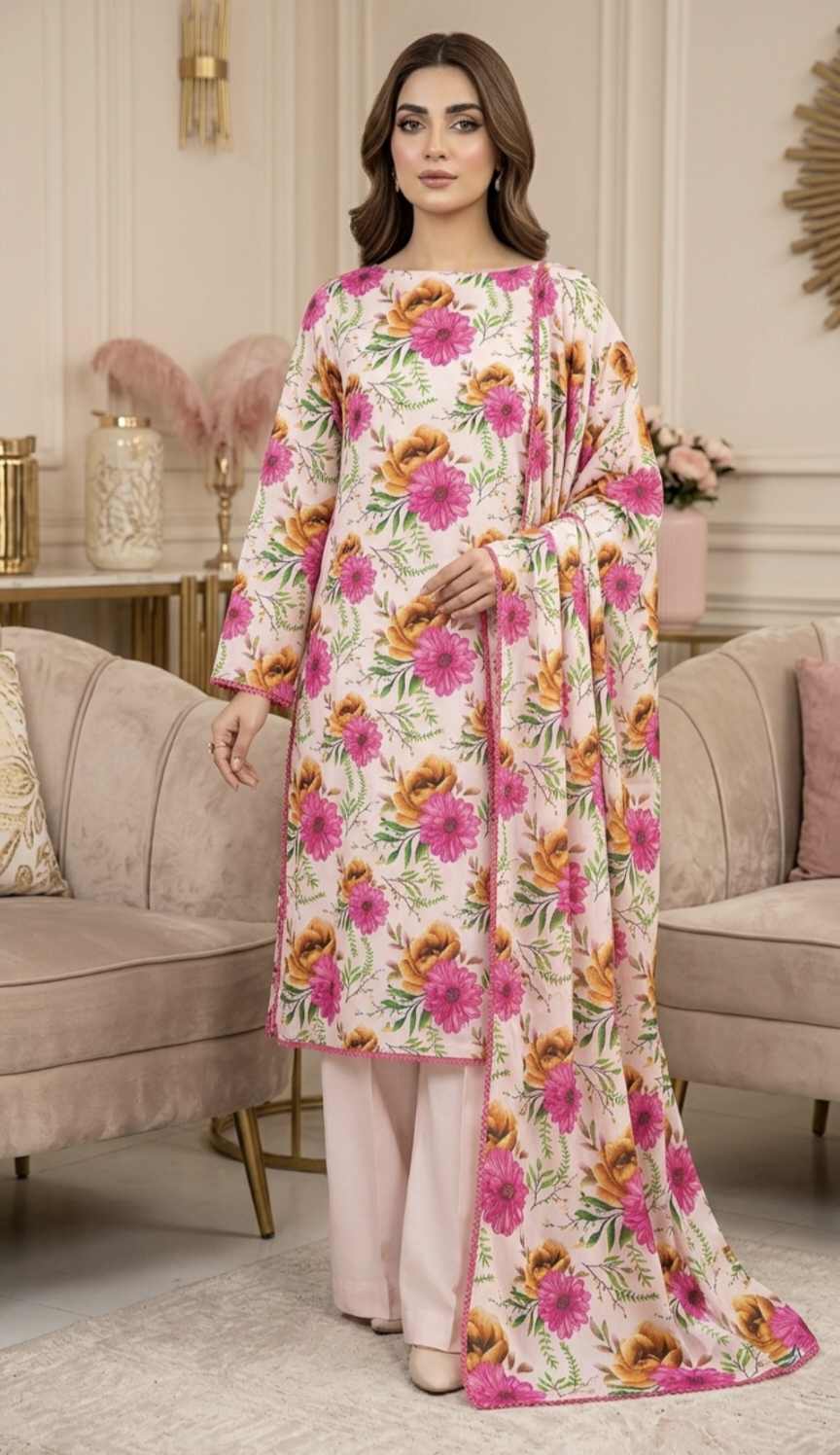 Duppta+ Shirt🥳 Big Sale M-771   Rs.1390 Imported Korean Pure Shaffon Stuff Same design Duppta & Shirt 2pc