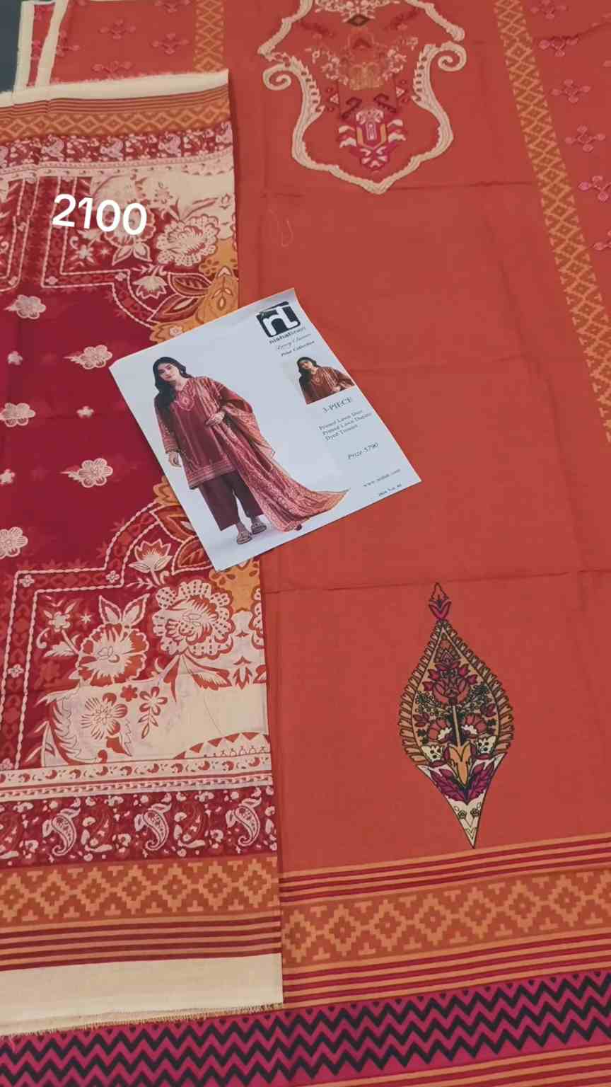 🥳 Big Discount M-2100  Rs.1690 Branded (Nishat)  Lawn Shirt & Duppta 2pc