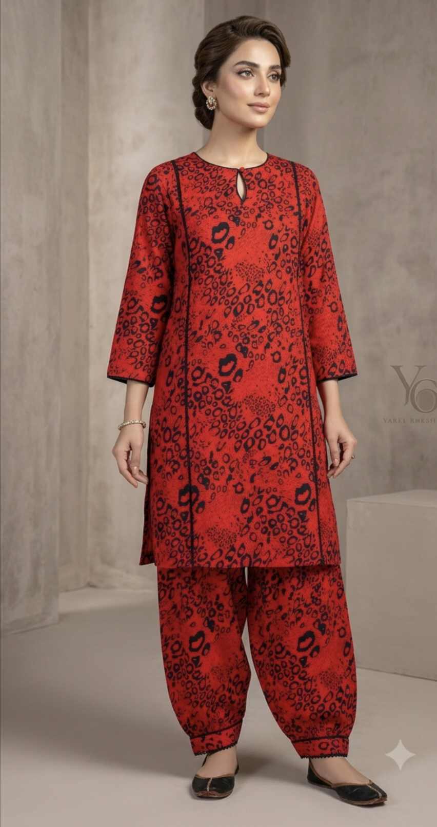 🥳 Sale Sale M-727  Rs.1490 Imported Digital (Mid Season & Winter) Stone Lelin Same print Shirt & Truzer 2pc