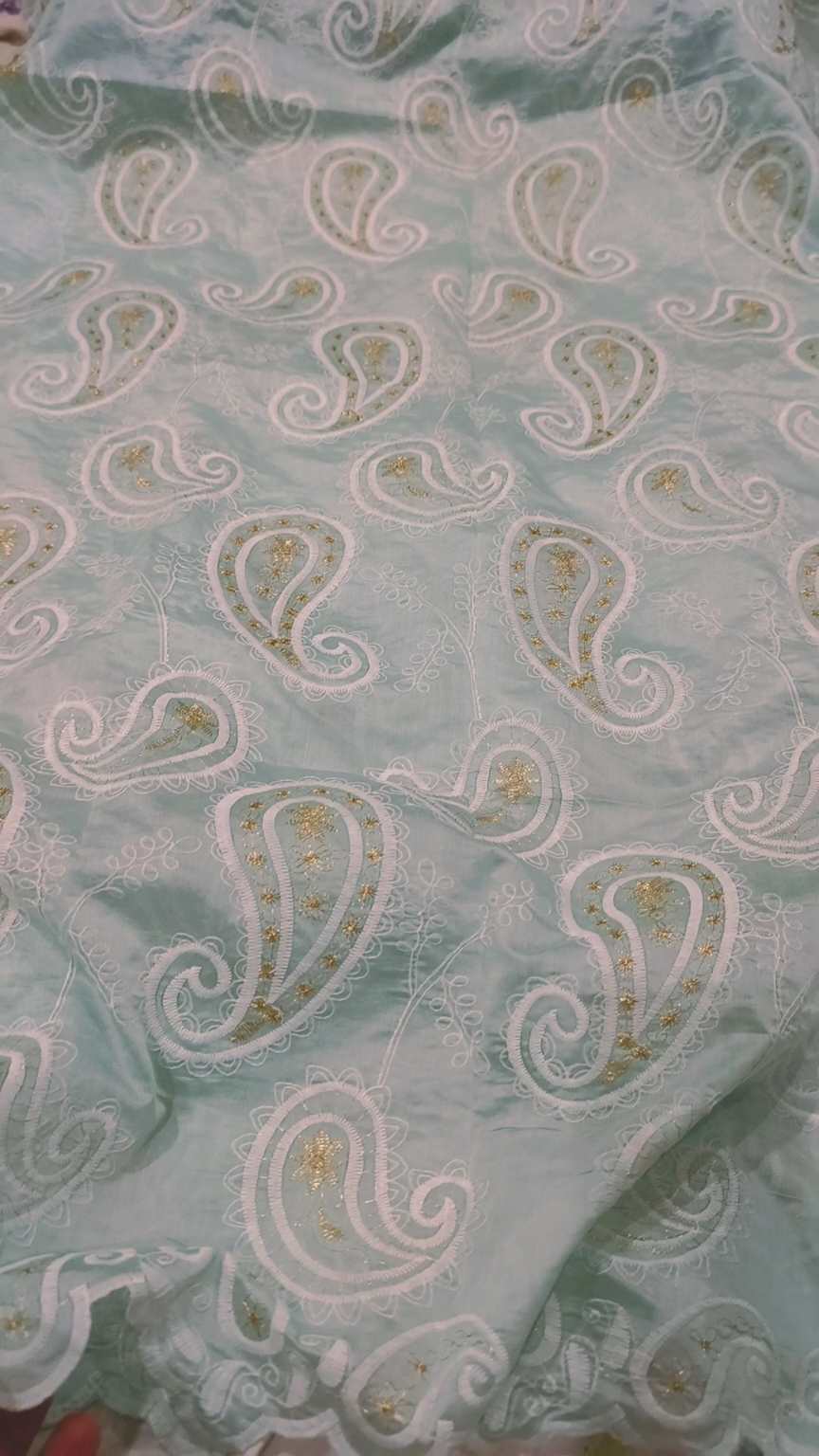 🥳 Big Sale M-964 Rs.1600 Imported Most Luxurious 3-D with Tilla Arr Embroidery in High Quality Paper Silk Stuff Shirt