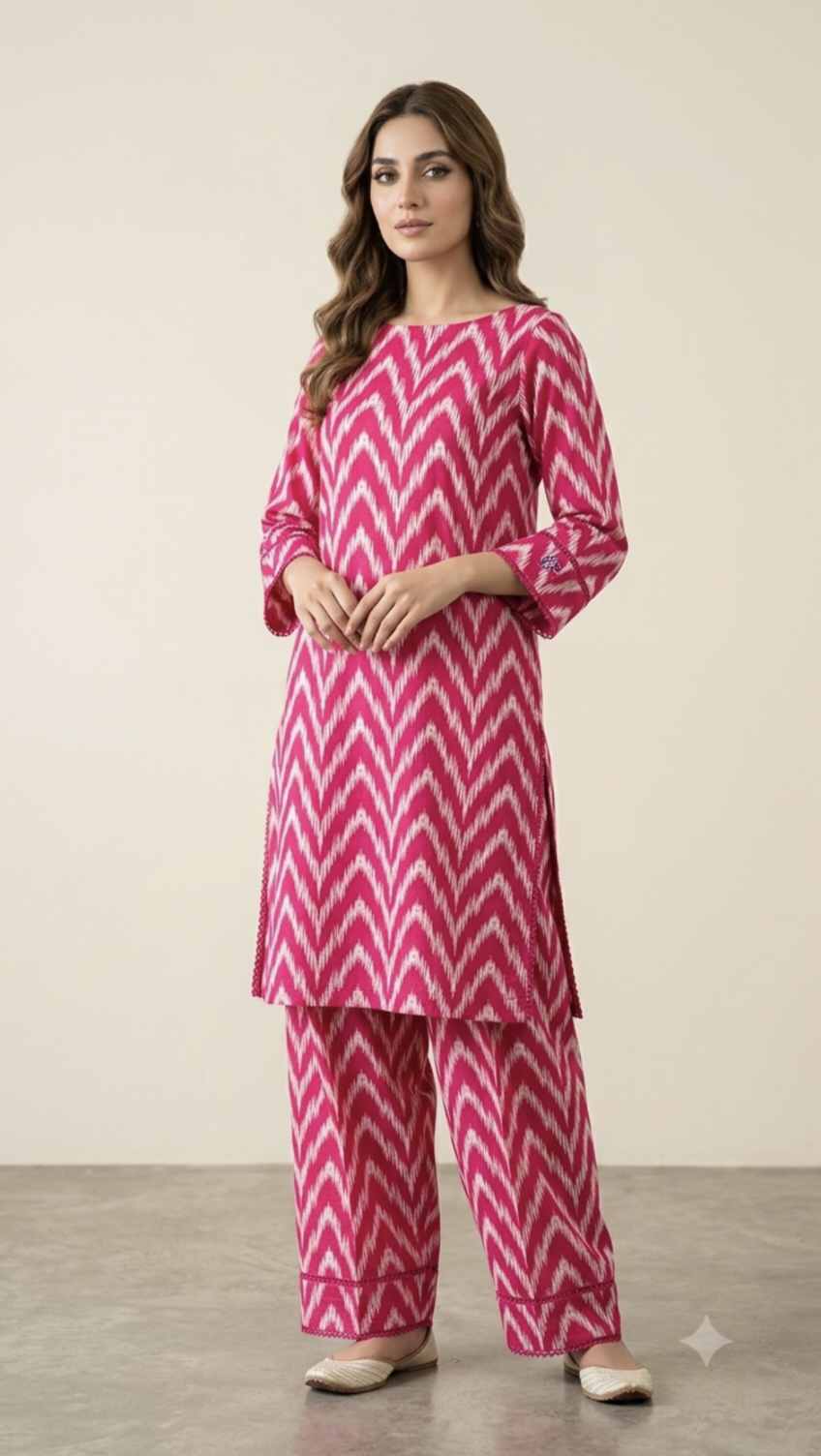 🥳 Sale Sale M-696. Rs.1390 Imported Digital Check-Base Dorria Pure Summer ⛱️ Lawn Same Print Shirt & Trouser 2pc