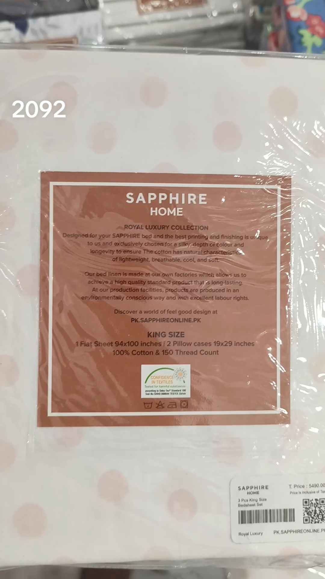 🥳 Big Discount M-2092. RS.2150.  Branded ( Sapphire) King Size Bedsheet with two Pillows  in 100 % Cotton Stuff