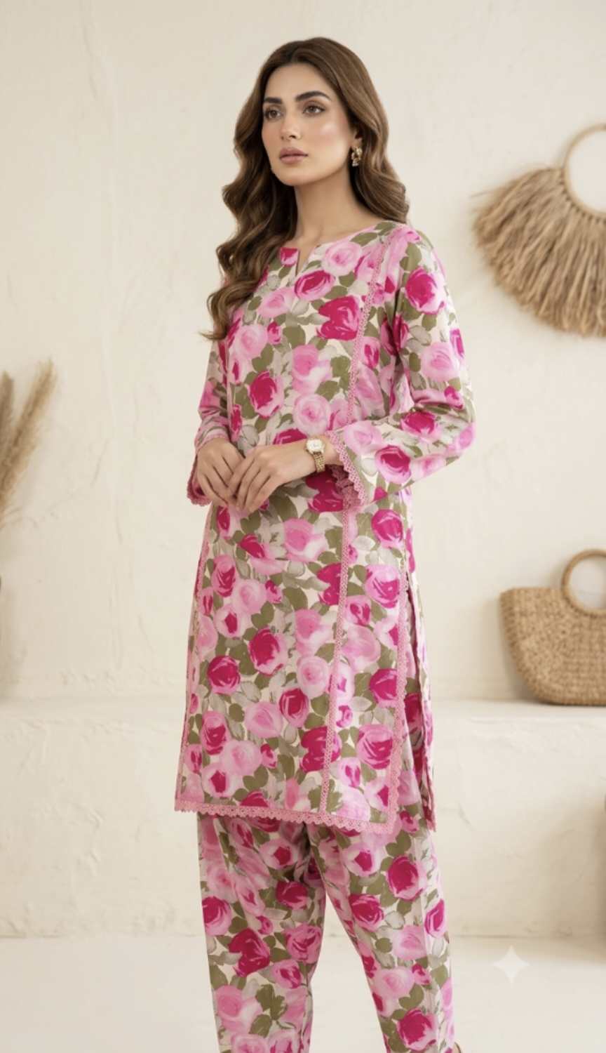 🥳 Sale Sale M-666 Rs.1290 Imported Digital Korean Georgette Same print Shirt & Truzer 2pc